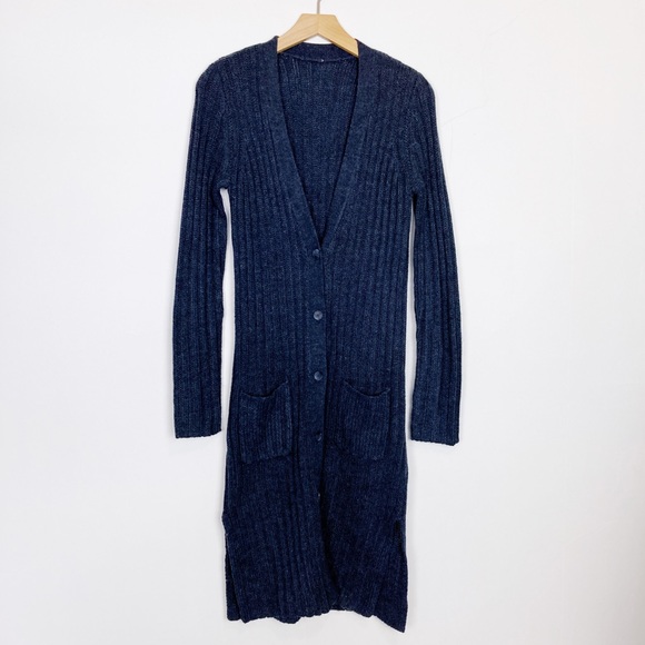 Vintage 90s y2k long cardigan duster navy knit - Picture 1 of 7